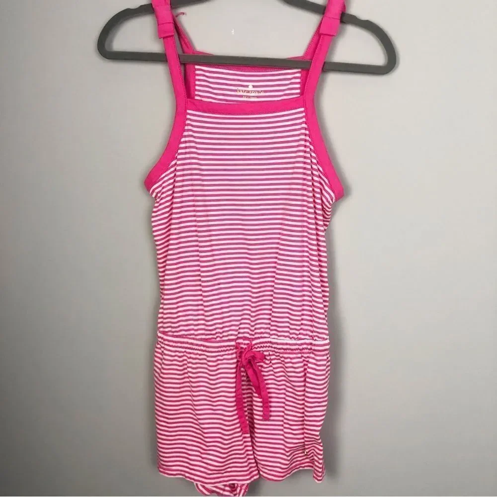 KATE SPADE NEW YORK | Pink & White Striped Romper Bow Shoulder Women’s Size XS